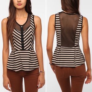 Urban Outfitters Striped Mesh Back Peplum Top